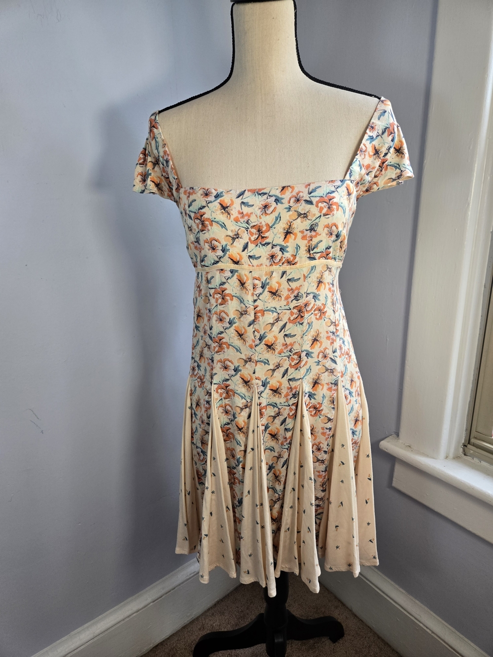 Free People Ponderosa Floral Mini Dress Peach Orange Boho Fit And Flare Small